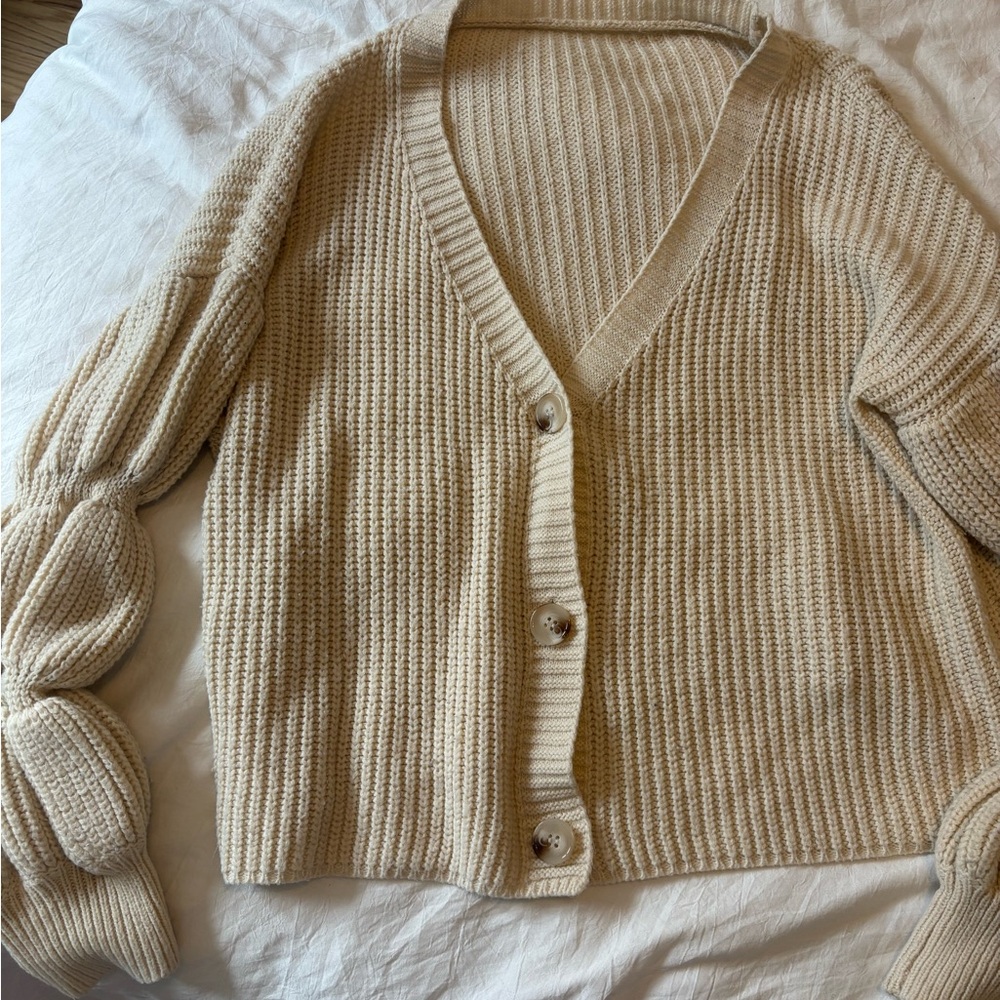 SHEIN Cream Button-Up Cardigan